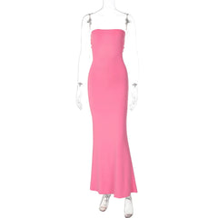 Pink Tube Back Lace Up Maxi Dress