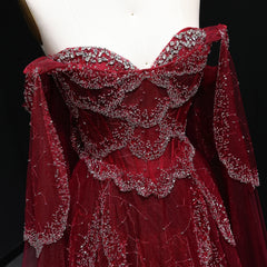 Off-Shoulder Tulle Sequin Flower Petal Embroidered Gown
