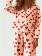 Heart Print Shirt And Pants Sleepwear Set