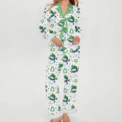 Christmas Tie Up Fur Trim Long Sleeve Shirt And Pants Sleepwear Set