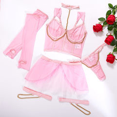 Pink Sheer Ruffle Lingerie Set - Free From Label