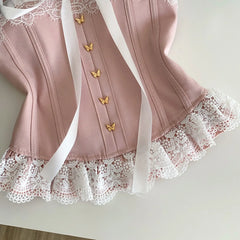 Strapless Elastic Ruffle Butterfly Button Corset