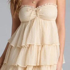 Yellow Strapless Layered Mini Dress