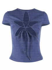 Star Lace-Up Short Sleeve Top