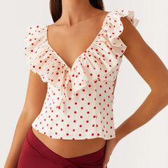 Red Polka Dot Short Sleeve Ruffle Top