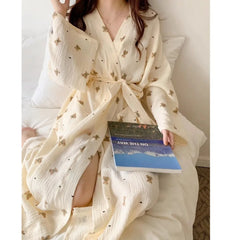 Cartoon Print Kimono Long-Sleeve Robe Nightgown