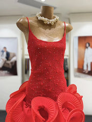 Spaghetti Strap Diamonds Ruffles Flower Hem Mini Dress