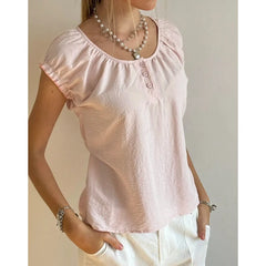 Ruffled Puff Short Sleeve Button Up Shirt