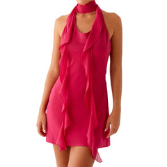 Pink Mini Dress with Ruffles Scarf