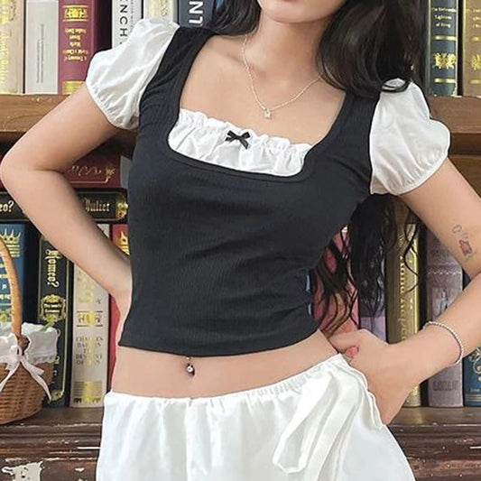 Black Tank Puff Sleeve Crop Top
