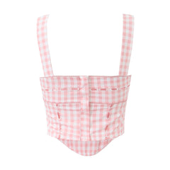 Pink Plaid Strap Top