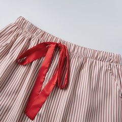 Christmas Peter Pan Collar Front Tie Long Sleeve Top And Shorts Striped Plaid Pajama Set