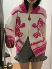 Bear Knitted Zipper Sweater