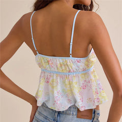 Floral Print Front Tie Peplum Crop Cami Top