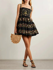 Black Floral Embroidered A-line Mini Dress