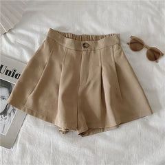 Pleated Elastic Waist High Waist Shorts For Women