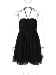 Black Strappy Halter Babydoll Mini Dress