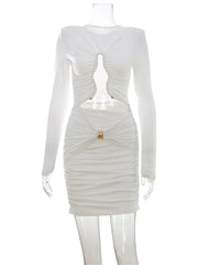 Long Sleeve Irregular Hollow Out Desgin Mini Dress