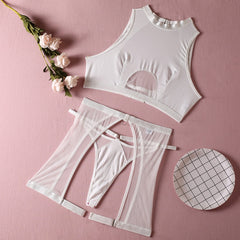 High Neck Mesh Tank Lingerie Set - Free From Label