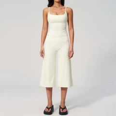 Solid Cami Removable Pads Top And Wide Leg Cropped Pants Set