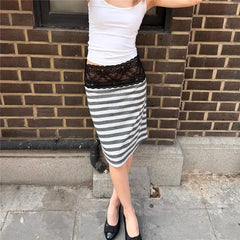 Lace Trim Low Waist Midi Skirt