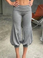 Solid Cuff Lantern Low Waist Cropped Pants