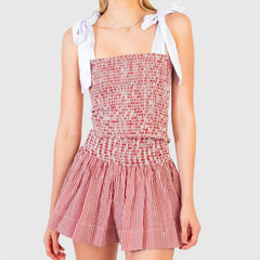 Smocked Stripe Tie Up Top And Shorts Set