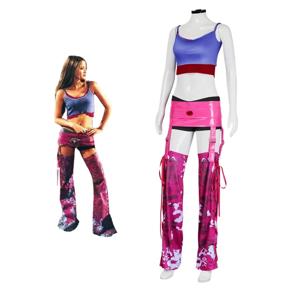 “Suki Fast and Furious cosplay pink PU pants and purple crop top”
