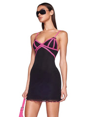 Black Cami Pink Lace Trim Mini Dress - Free From Label