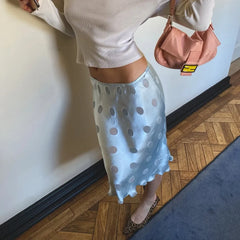 Satin Polka Dot Midi Skirt