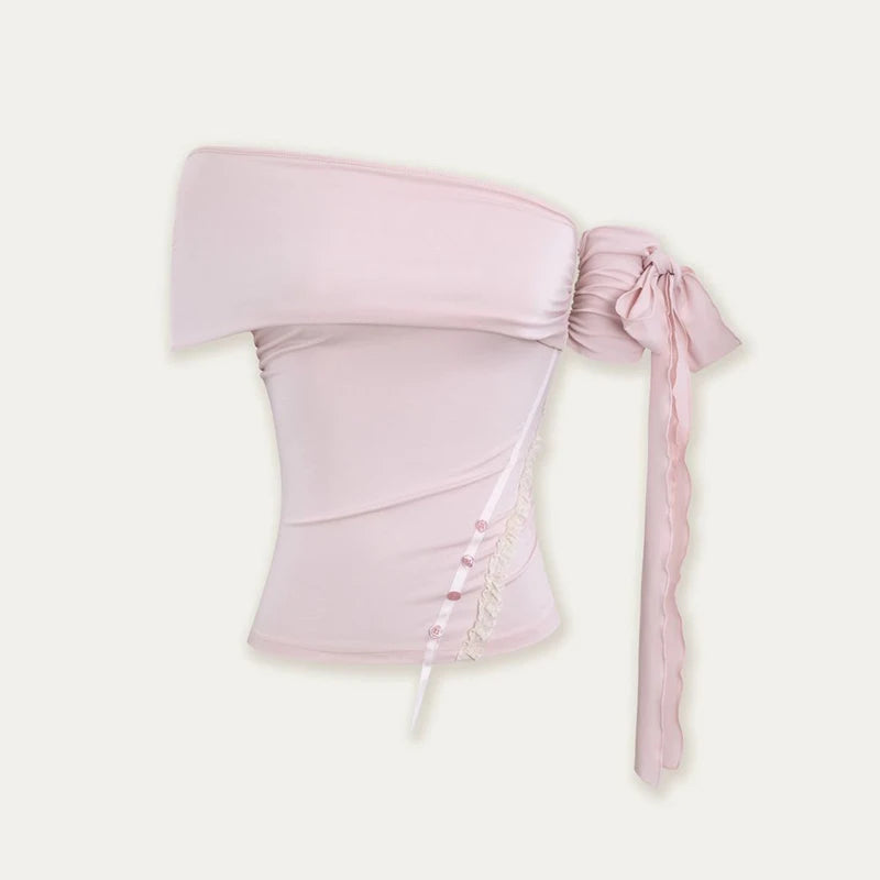 One Shoulder Tie Up Lace Up Top – Free From Label