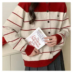 Striped Knitted Embroidered Cardigan
