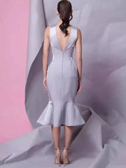 Purple Stain Wrap Around Halter Mermaid Hem Midi Dress