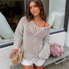 Hollow Crochet Cover Up Long Sleeve Pullover Top