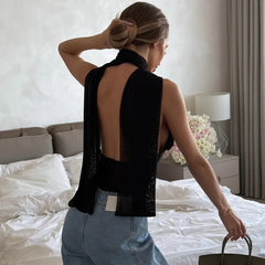 Scarf Halter Drape Mesh Bodysuit