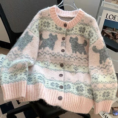 Pink Cat Knitted Cardigan