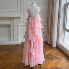 Pink Layered Ruffled 3d Rose Maxi Dress