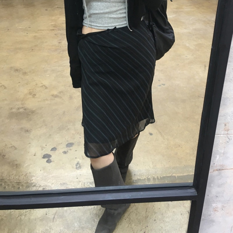Striped Chiffon Midi Skirt