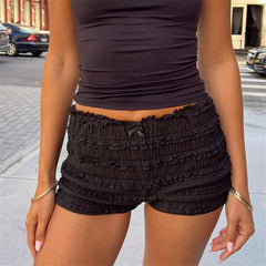 Ruched Low Rise Frill Bloomers Micro Shorts