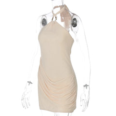 Mesh Pleated Waist Mini Halter Dress