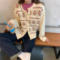 Floral Jacquard Knitted Cardigan