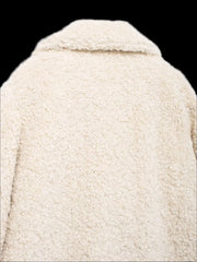 Women's white faux fur coat with a turn-down collar.