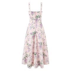 Pink Floral Sweetheart Strap Midi Dress