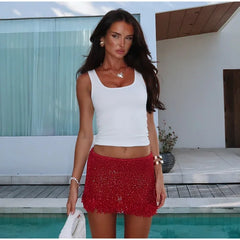 Knitted Tassels Patchwork Mini Skirt
