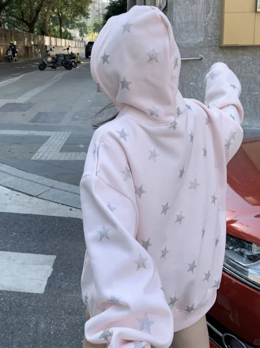 Pink Star Print Hoodie