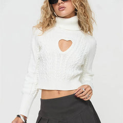 Knit High Neck Hollow Heart Top