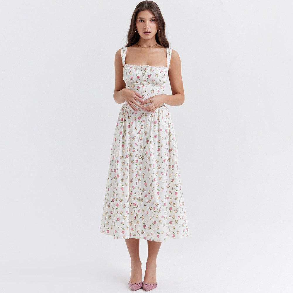 Buttoned Frill Strap Midi Dress - Free From Label