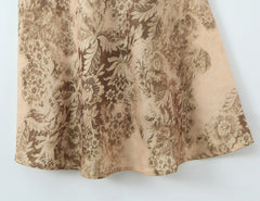 Brown Printed Satin Strappy Maxi Dress