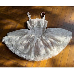 Stripe Floral Printed  Bow Tulle Mini Ball Dress