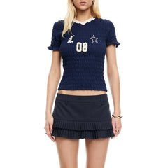Scrunched Ruched Letter Print Top